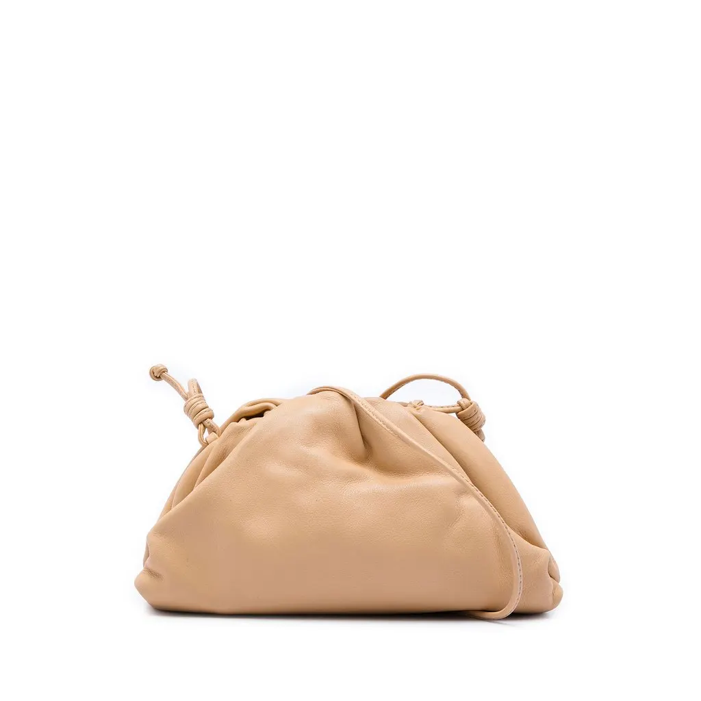 Bottega Veneta Lambskin The Mini Pouch Crossbody Brown Leather Very good - Front View