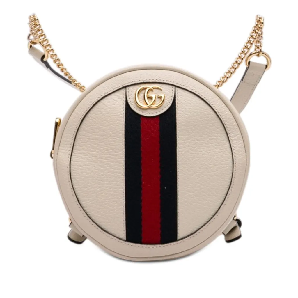 Gucci Mini Leather Round Ophidia Backpack White Leather Very good - Front View