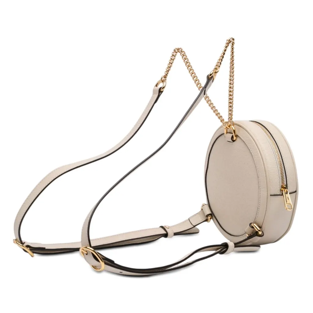 Gucci Mini Leather Round Ophidia Backpack White Leather Very good - Back View