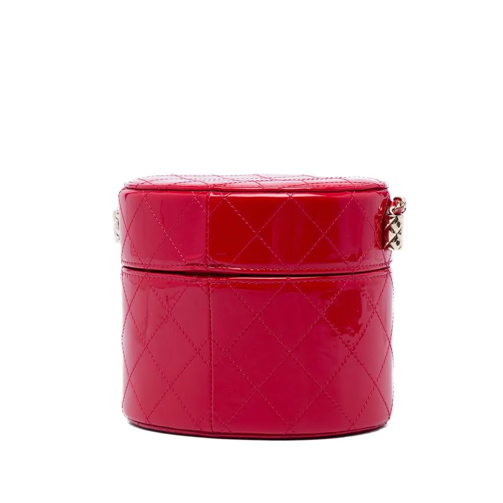 Chanel CC Quilted Patent Round Vanity Case with Chain Red Leather Very good - Back View