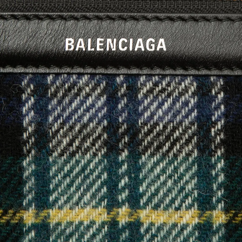 Balenciaga Plaid Wool Navy Cabas Pouch Green Wool Very good - Box View