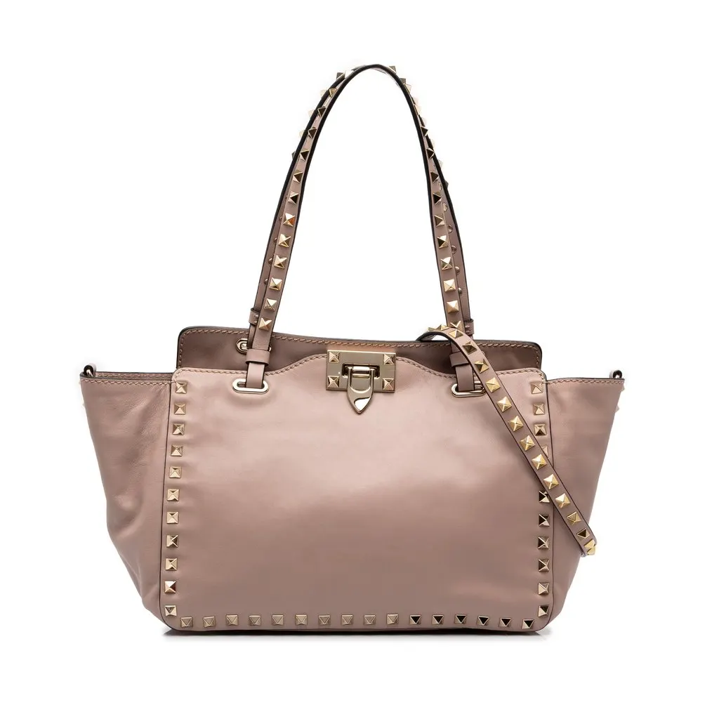 Valentino Small Leather Rockstud Trapeze Satchel Pink Leather Very good - Front View