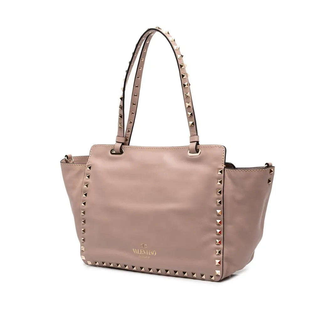 Valentino Small Leather Rockstud Trapeze Satchel Pink Leather Very good - Back View