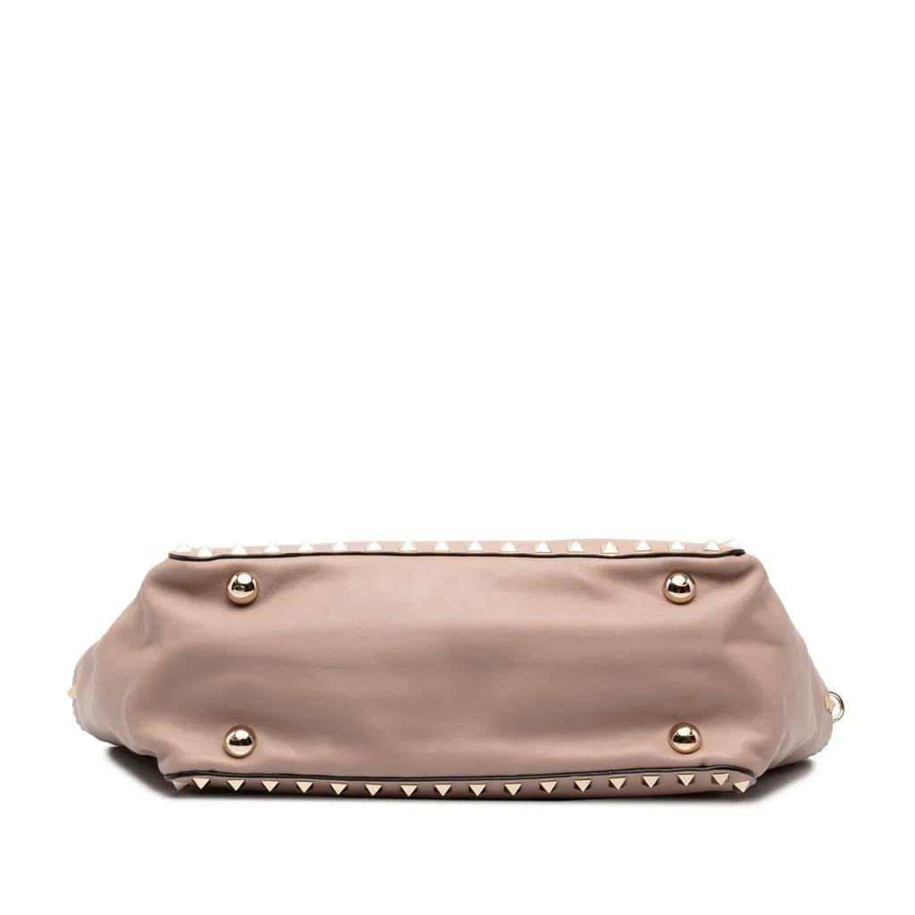 Valentino Small Leather Rockstud Trapeze Satchel Pink Leather Very good - Inside View