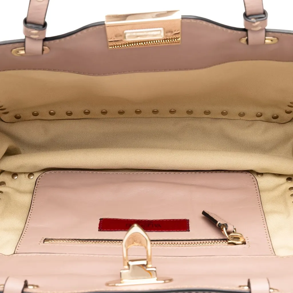 Valentino Small Leather Rockstud Trapeze Satchel Pink Leather Very good - Model View