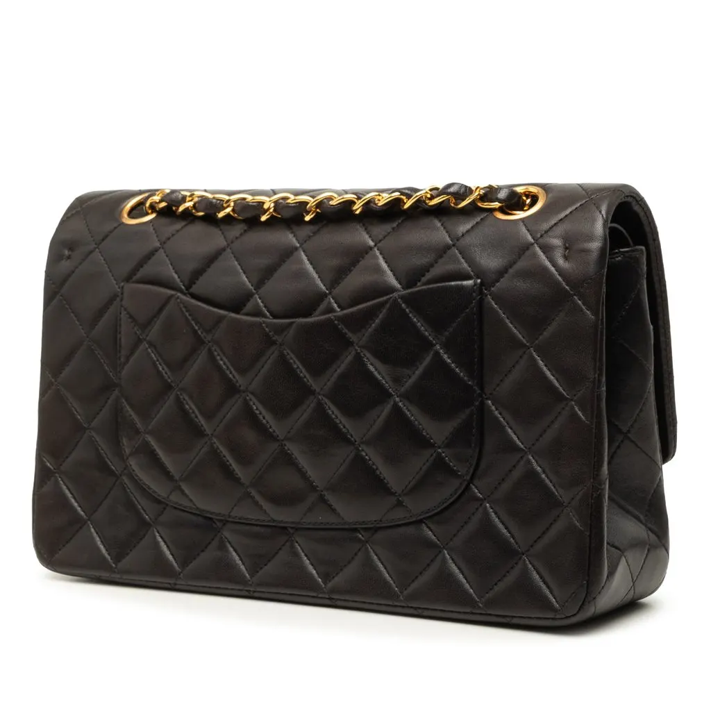 Chanel Medium Classic Lambskin Double Flap Black Leather Very good - Back View