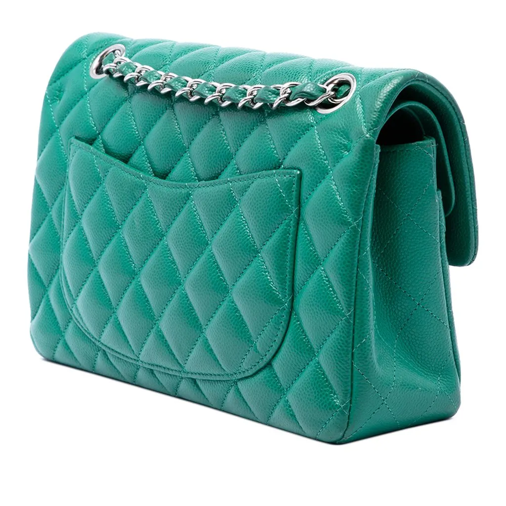 Chanel Small Classic Caviar Double Flap Green Leather Very good - Back View
