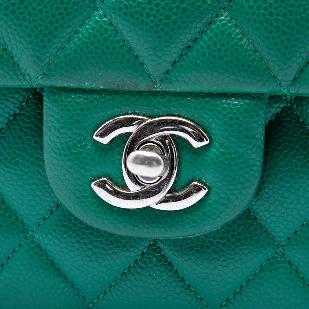 Chanel Small Classic Caviar Double Flap Green Leather Very good - Box View
