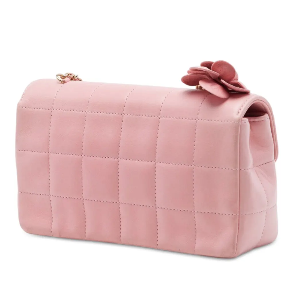 Chanel Mini CC Chocolate Bar Lambskin Camellia Flap Pink Leather Very good - Back View