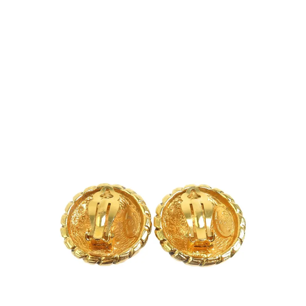 Chanel CC Gold Plated Sunburst Round Clip On Earrings Gold Metal Very good - Back View