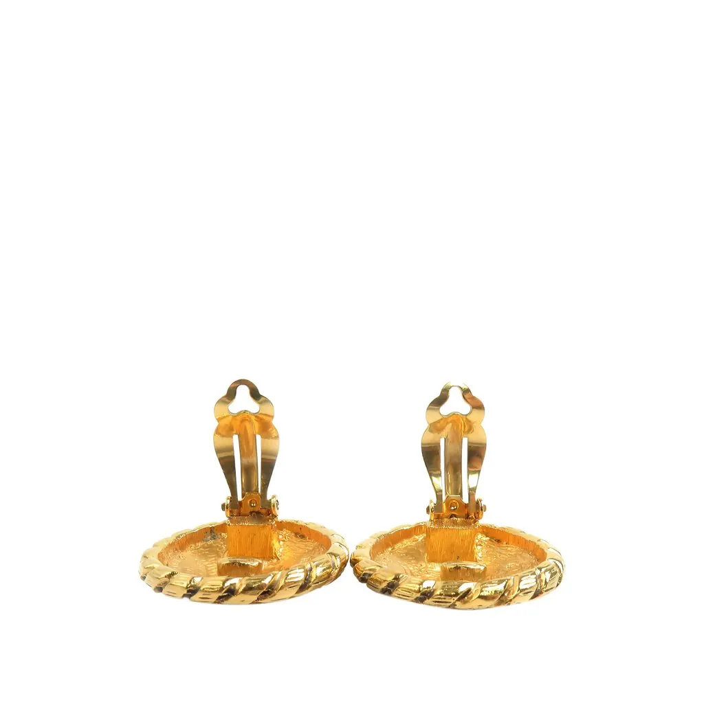 Chanel CC Gold Plated Sunburst Round Clip On Earrings Gold Metal Very good - Inside View