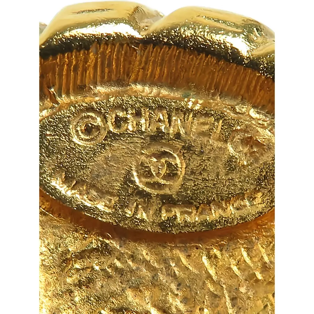 Chanel CC Gold Plated Sunburst Round Clip On Earrings Gold Metal Very good - Box View