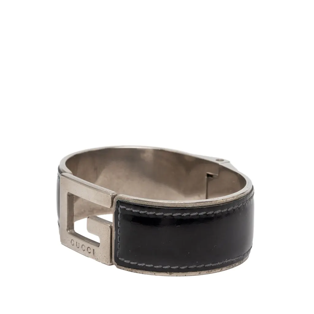Gucci Leather and Brass G Cuff Bracelet Black Leather Very good - Back View