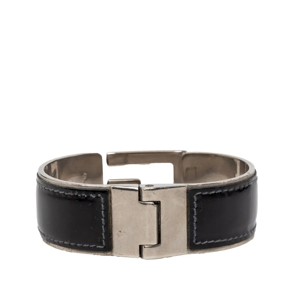 Gucci Leather and Brass G Cuff Bracelet Black Leather Very good - Inside View