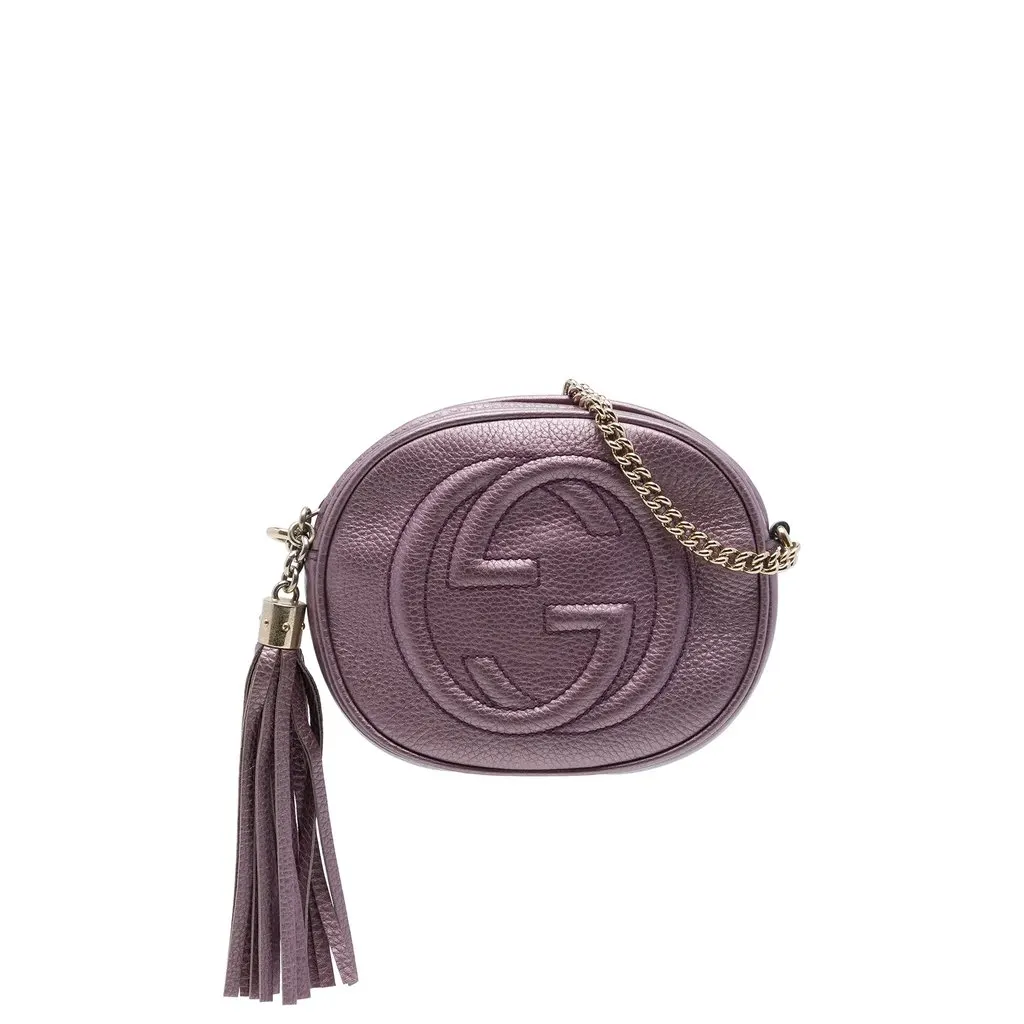 Gucci ميني ميتاليك Pebbled جلد العجل سوهو بسلسلة حقيبة كروس