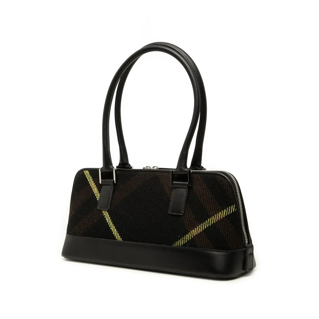Burberry Supernova Check Wool Shoulder Bag Black Very good - Back View