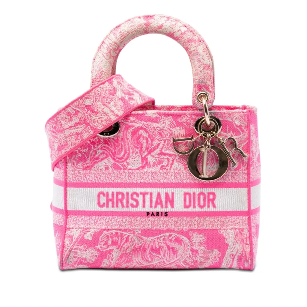 Dior Medium Embroidered Canvas Toile De Jouy Lady D Lite Pink Very good - Front View