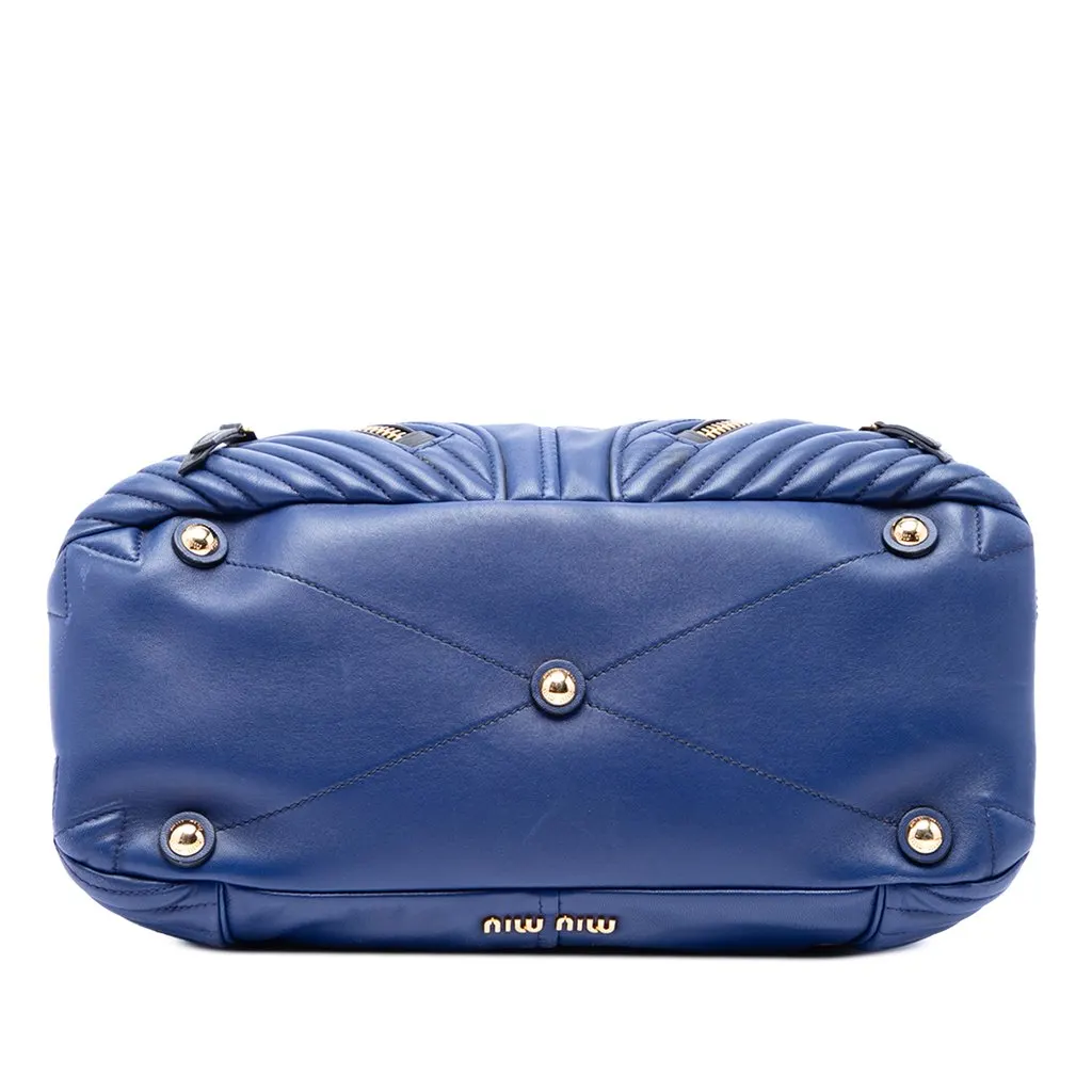 Miu Miu Quilted Nappa Biker Top Handle Bag Blue Leather Very good - Inside View