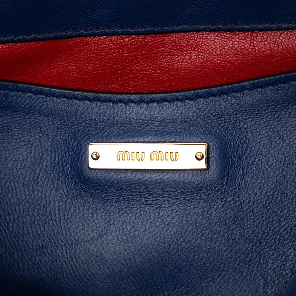 Miu Miu Quilted Nappa Biker Top Handle Bag Blue Leather Very good - Box View