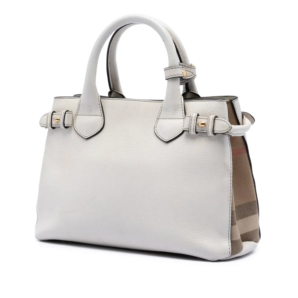 Burberry Small Leather and House Check Banner Satchel White Leather Very good - Back View