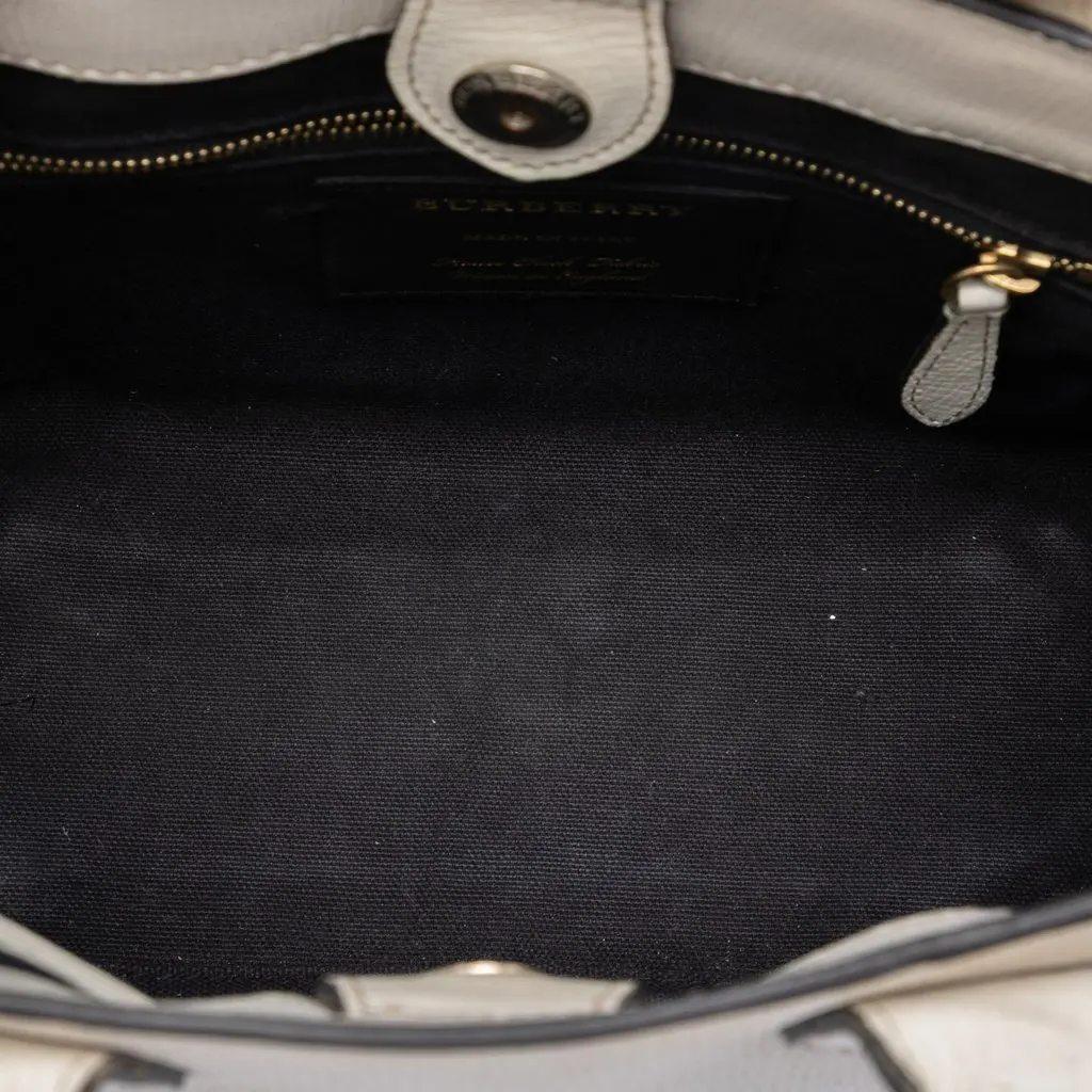 Burberry Small Leather and House Check Banner Satchel White Leather Very good - Model View