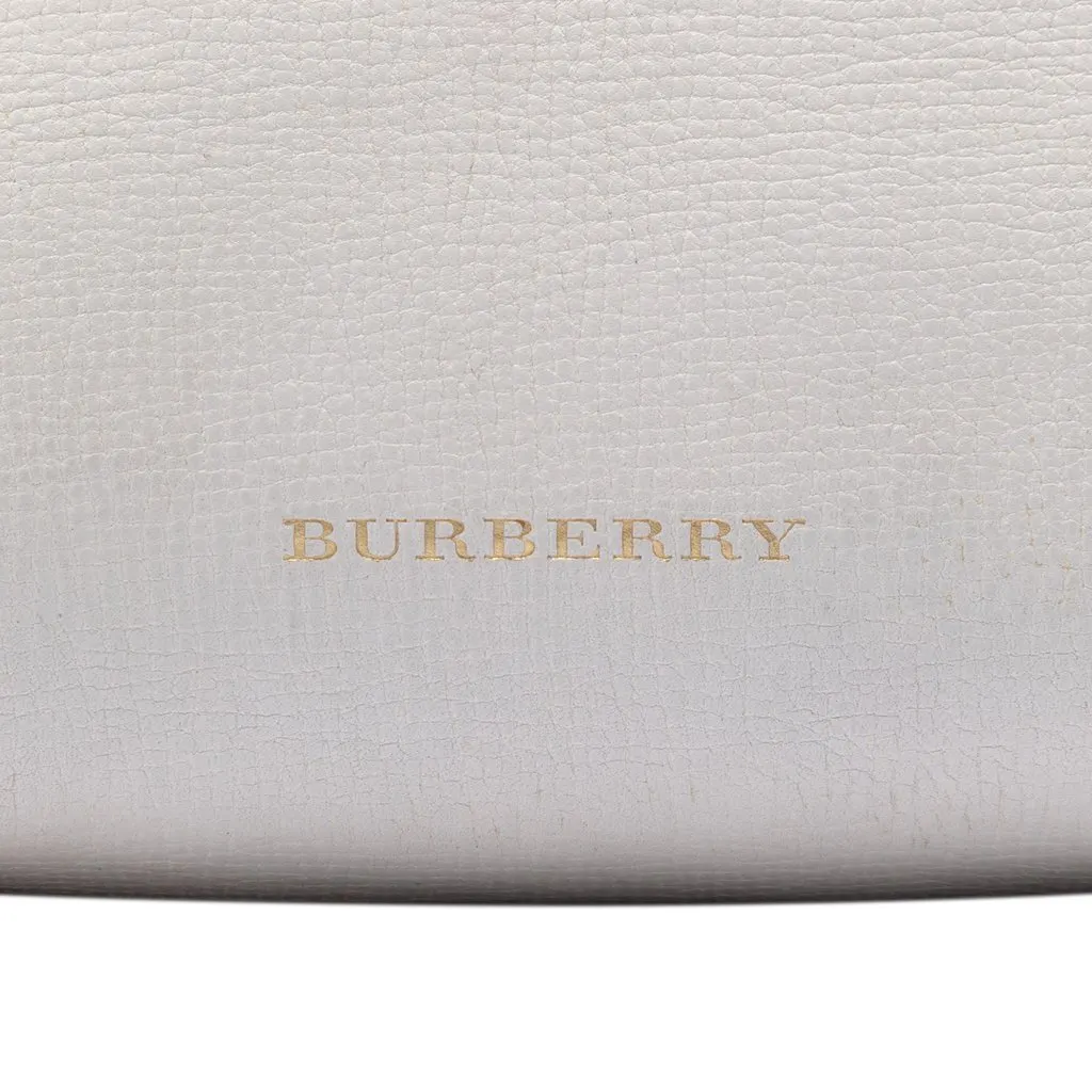 Burberry Small Leather and House Check Banner Satchel White Leather Very good - Box View