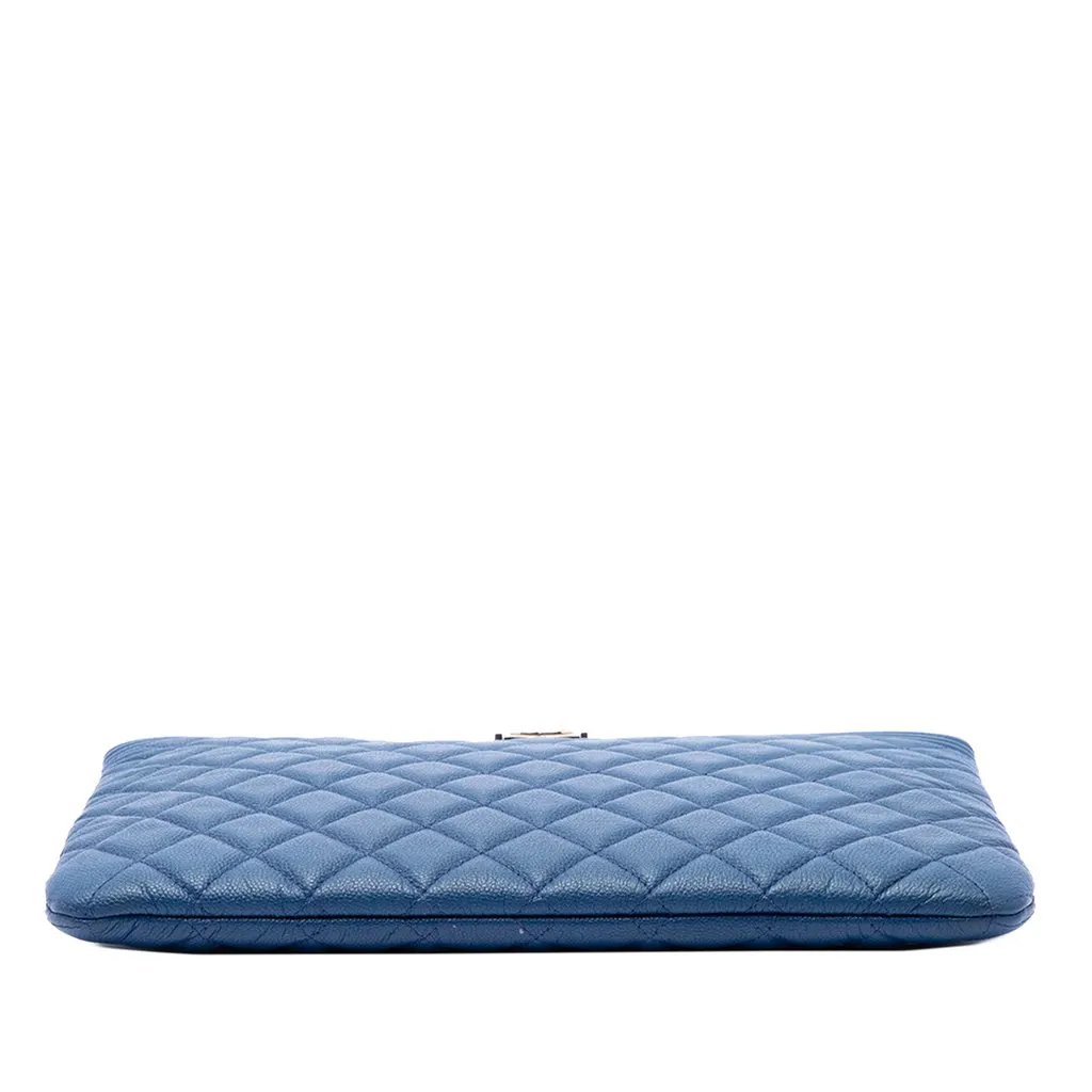 Chanel Medium Quilted Caviar Boy O Case Clutch Blue Leather Good - Inside View