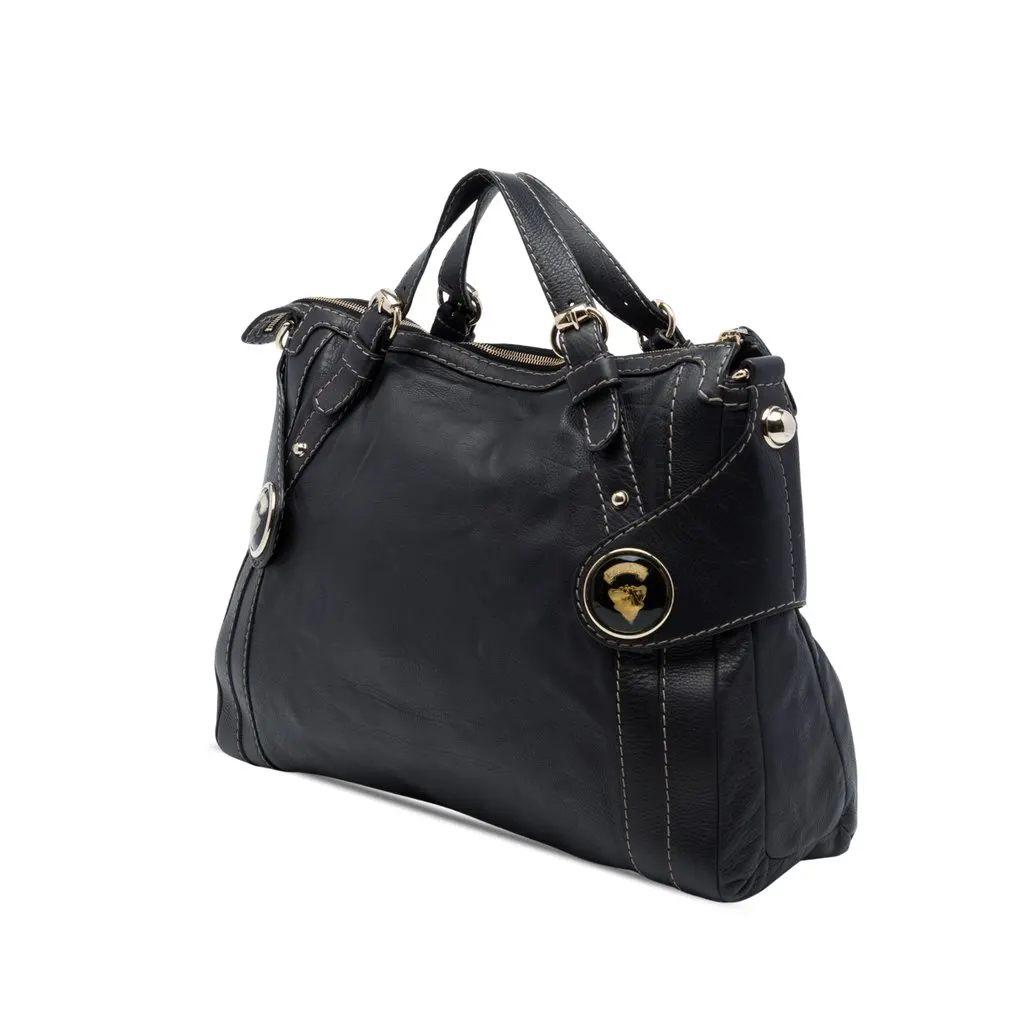 Gucci Calfskin Crest Boule Top Handle Bag Black Leather Good - Back View