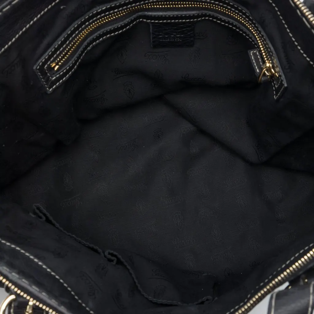 Gucci Calfskin Crest Boule Top Handle Bag Black Leather Good - Model View