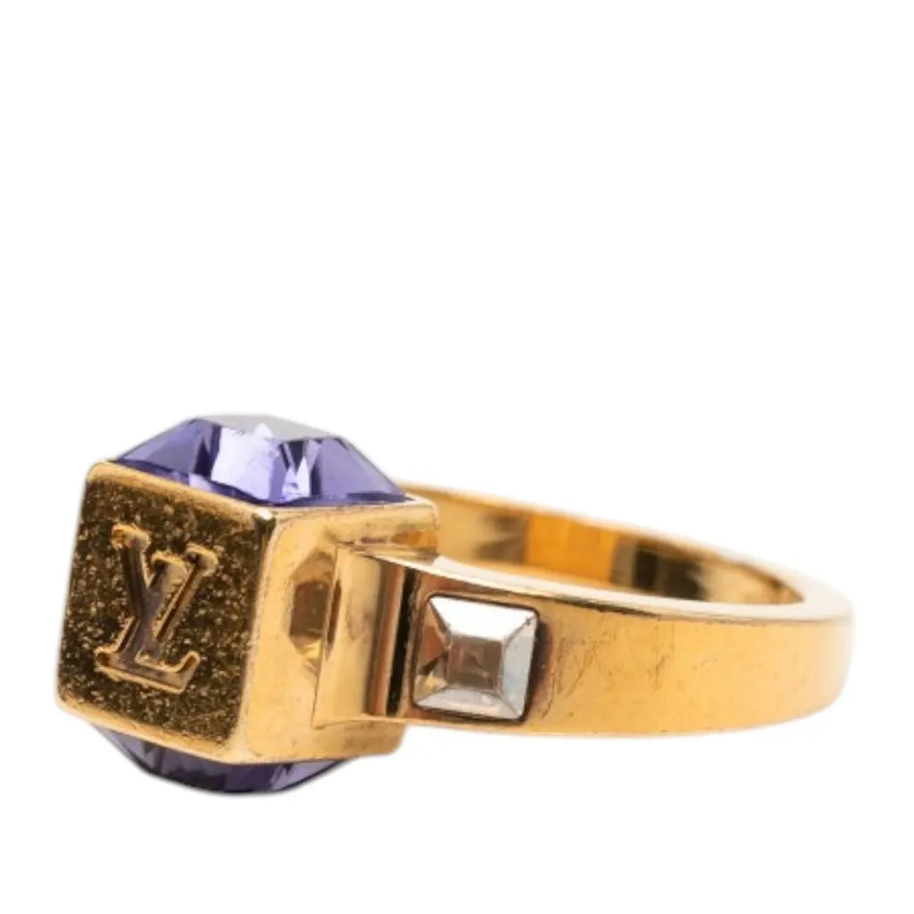 Louis Vuitton Gold Plated Crystal Gamble Cocktail Ring M Gold Metal Very good - Back View