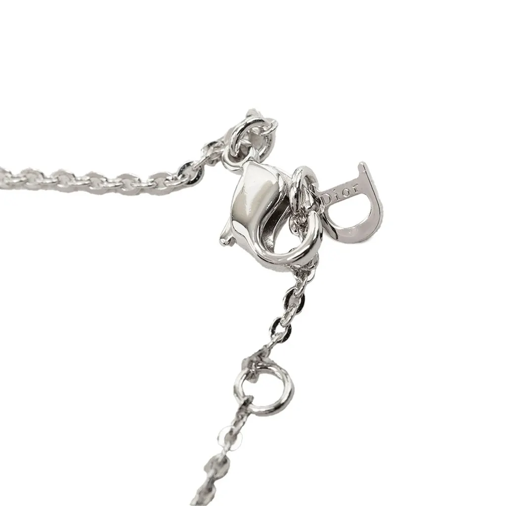 Dior Brass Crystal Embellished Triple Spell Out Charm Necklace Silver Brass Very good - Model View