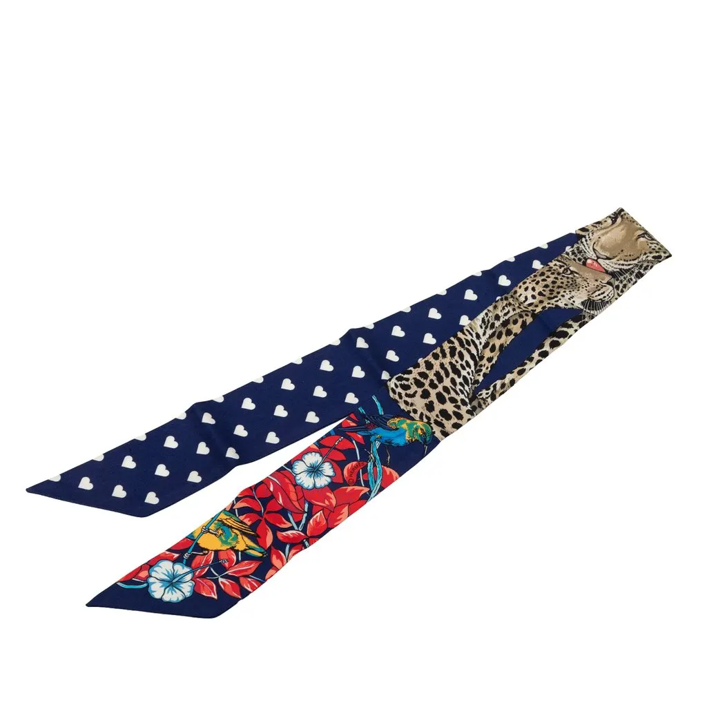 Hermès Jungle Love Silk Twilly Scarf Blue Never worn - Back View