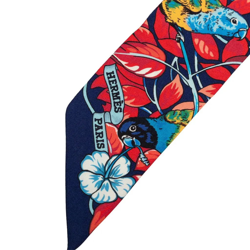 Hermès Jungle Love Silk Twilly Scarf Blue Never worn - Box View