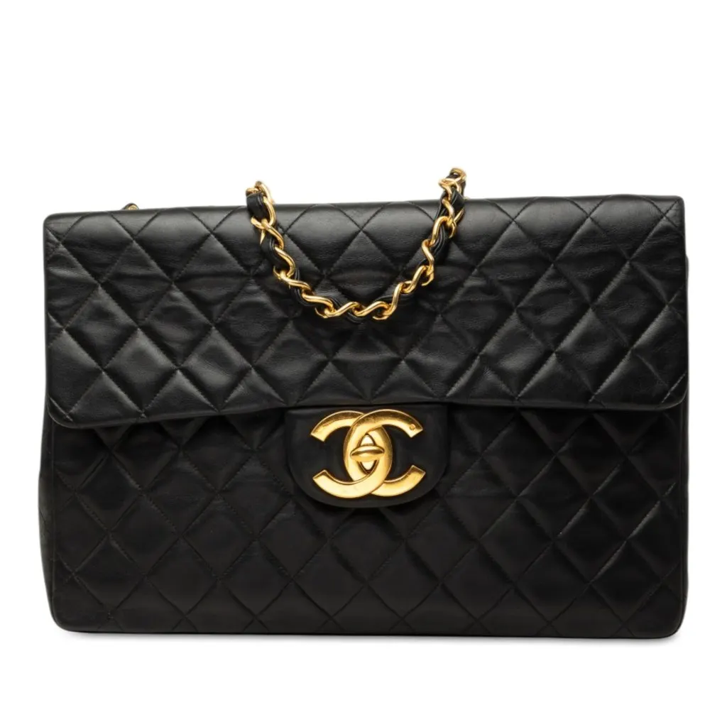 Chanel Maxi XL Classic Lambskin Single Flap Black Leather Very good - Front View