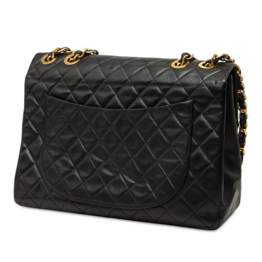 Chanel Maxi XL Classic Lambskin Single Flap Black Leather Very good - Back View