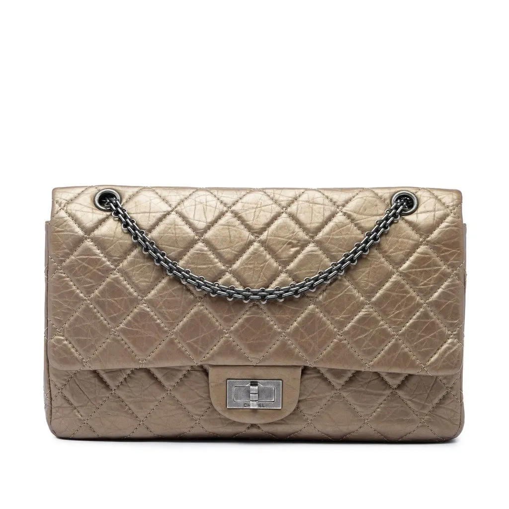 Chanel Quilted Metallic Aged Calfskin Reissue 2.55 Double Flap 227 Brown Leather Very good - Front View