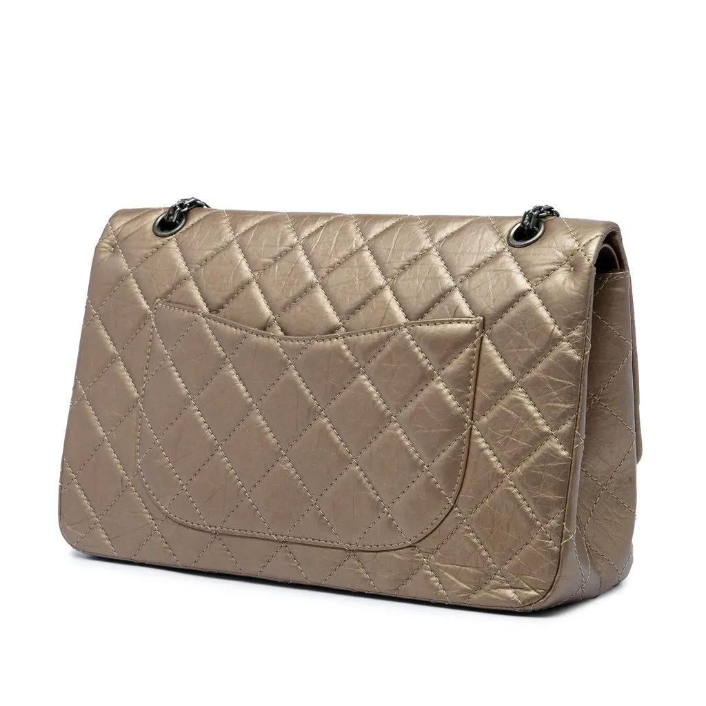 Chanel Quilted Metallic Aged Calfskin Reissue 2.55 Double Flap 227 Brown Leather Very good - Back View