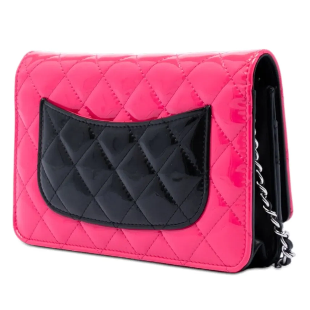 Chanel CC Bicolor Quilted Patent Wallet on Chain Pink Leather Very good - Back View