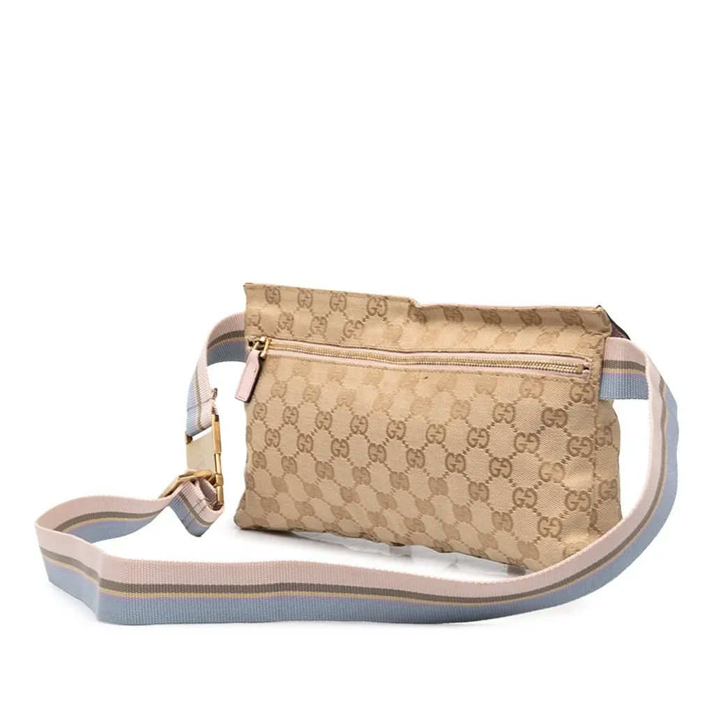 Gucci GG Canvas Web Double Pocket Belt Bag Beige Canvas Good - Back View