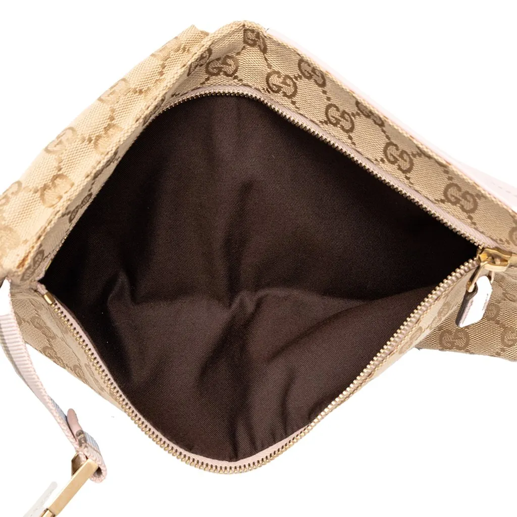 Gucci GG Canvas Web Double Pocket Belt Bag Beige Canvas Good - Model View