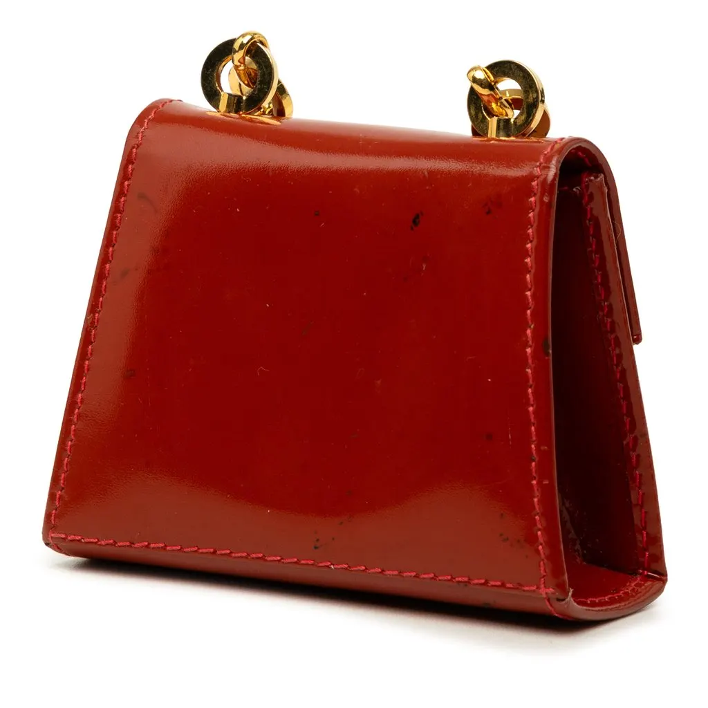 Salvatore Ferragamo Mini Patent Gancini Lock Chain Bag Brown Leather Good - Back View