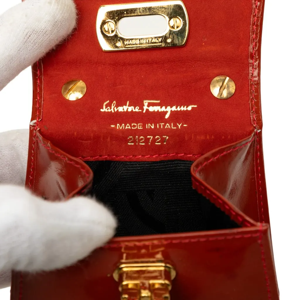 Salvatore Ferragamo Mini Patent Gancini Lock Chain Bag Brown Leather Good - Box View
