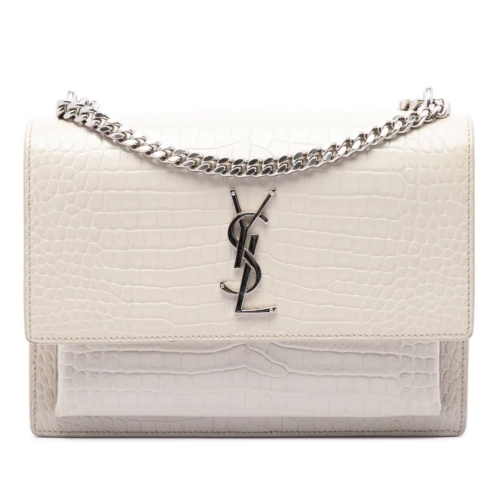 Saint Laurent Medium Croc Embossed Leather Monogram Sunset Crossbody White Leather Very good - Front View