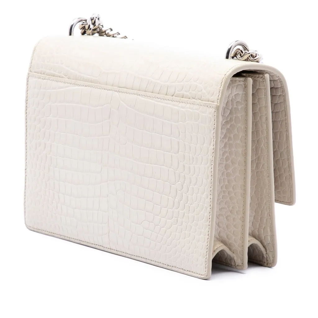 Saint Laurent Medium Croc Embossed Leather Monogram Sunset Crossbody White Leather Very good - Back View