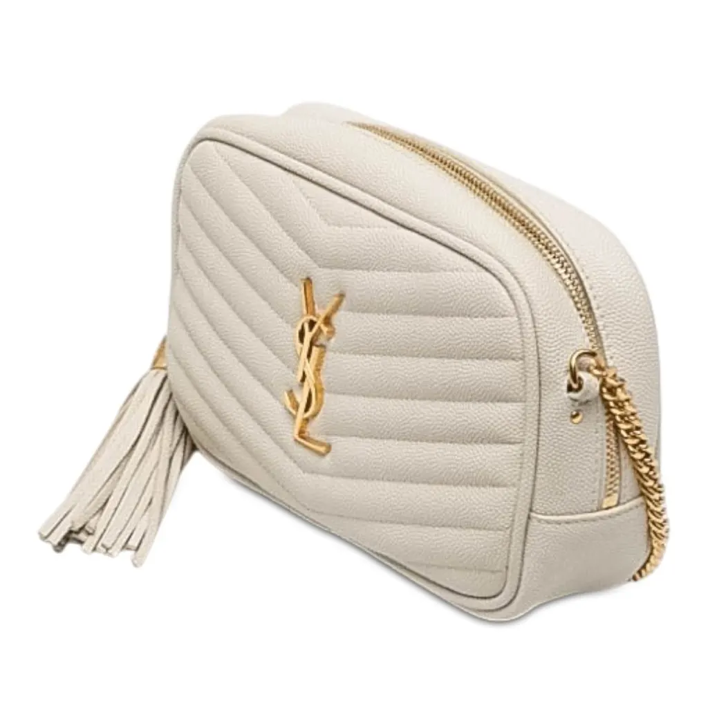 Saint Laurent Mini Grain de Poudre Monogram Lou Tassel Camera Bag White Leather Good - Back View