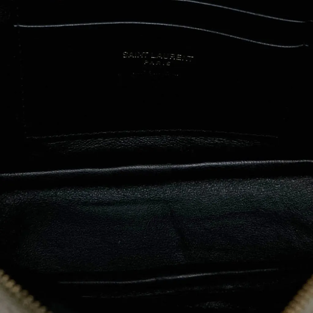 Saint Laurent Mini Grain de Poudre Monogram Lou Tassel Camera Bag White Leather Good - Model View