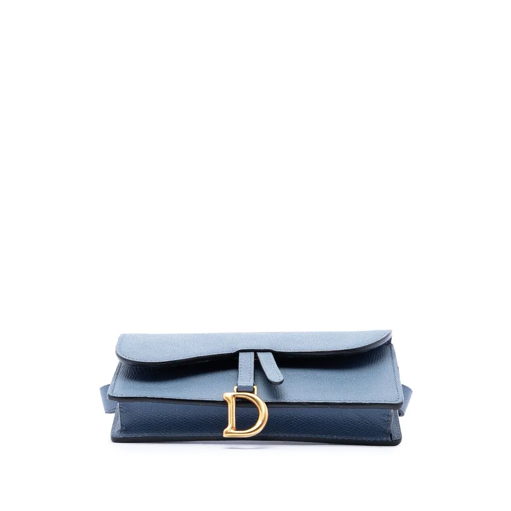 Dior Grained Calfskin Saddle Belt Pouch Blue Leather Very good - Inside View