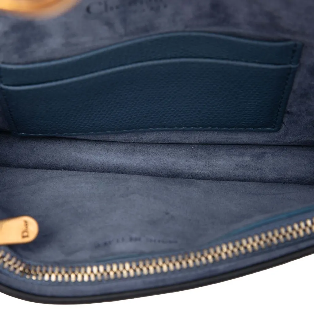 Dior Grained Calfskin Saddle Belt Pouch Blue Leather Very good - Model View