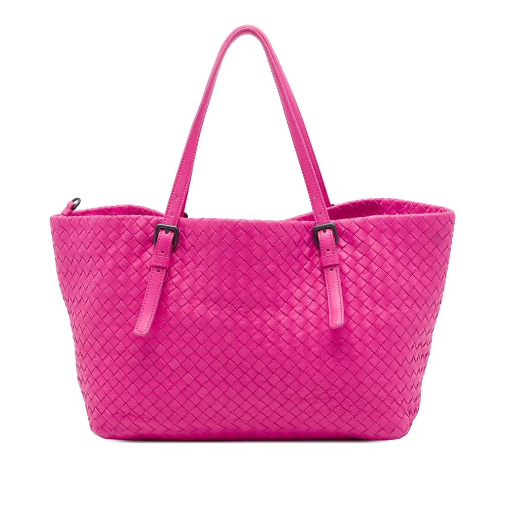 Bottega Veneta Medium Nappa Intrecciato Cesta Tote Pink Leather Very good - Front View