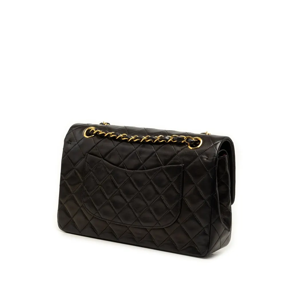 Chanel Medium Classic Lambskin Double Flap Black Leather Very good - Back View